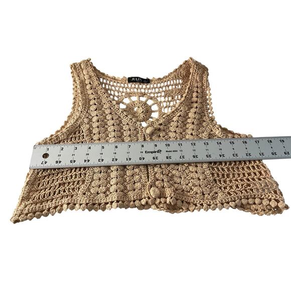 NWT Julia by LoveJ Womens Large Green Beige Crochet Vests Set Boho Sleeveless - Picture 8 of 13